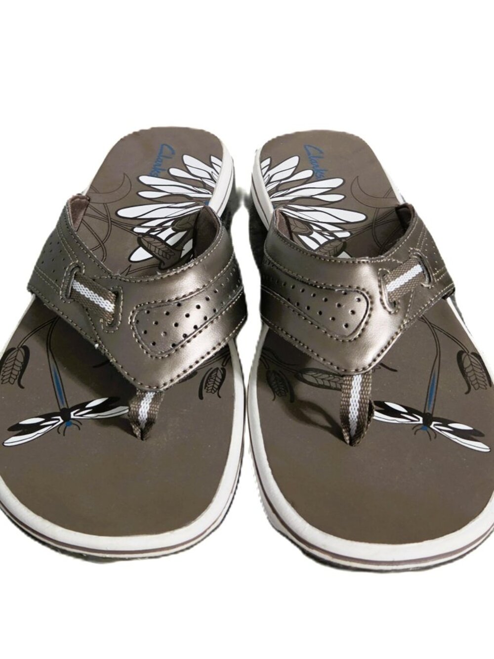 Clarks Comfort Thong Sandals Brown Dragonfly Floral Footbed Women’s Size 11